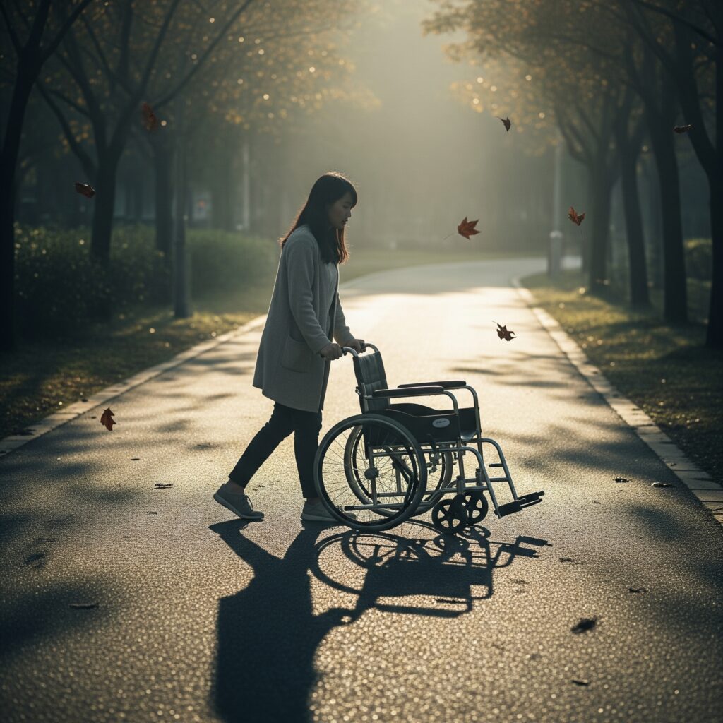 忘了我記得 忘了我記得,人去樓空的荒涼感,推著空置的輪椅。(AI模擬圖)