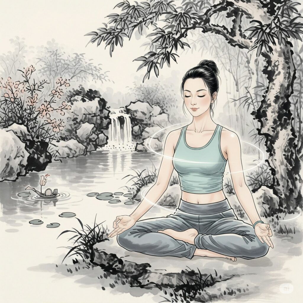 從宗教信仰到日常敬畏心 女子在樹下打坐,從宗教信仰到日常敬畏心。AI生成