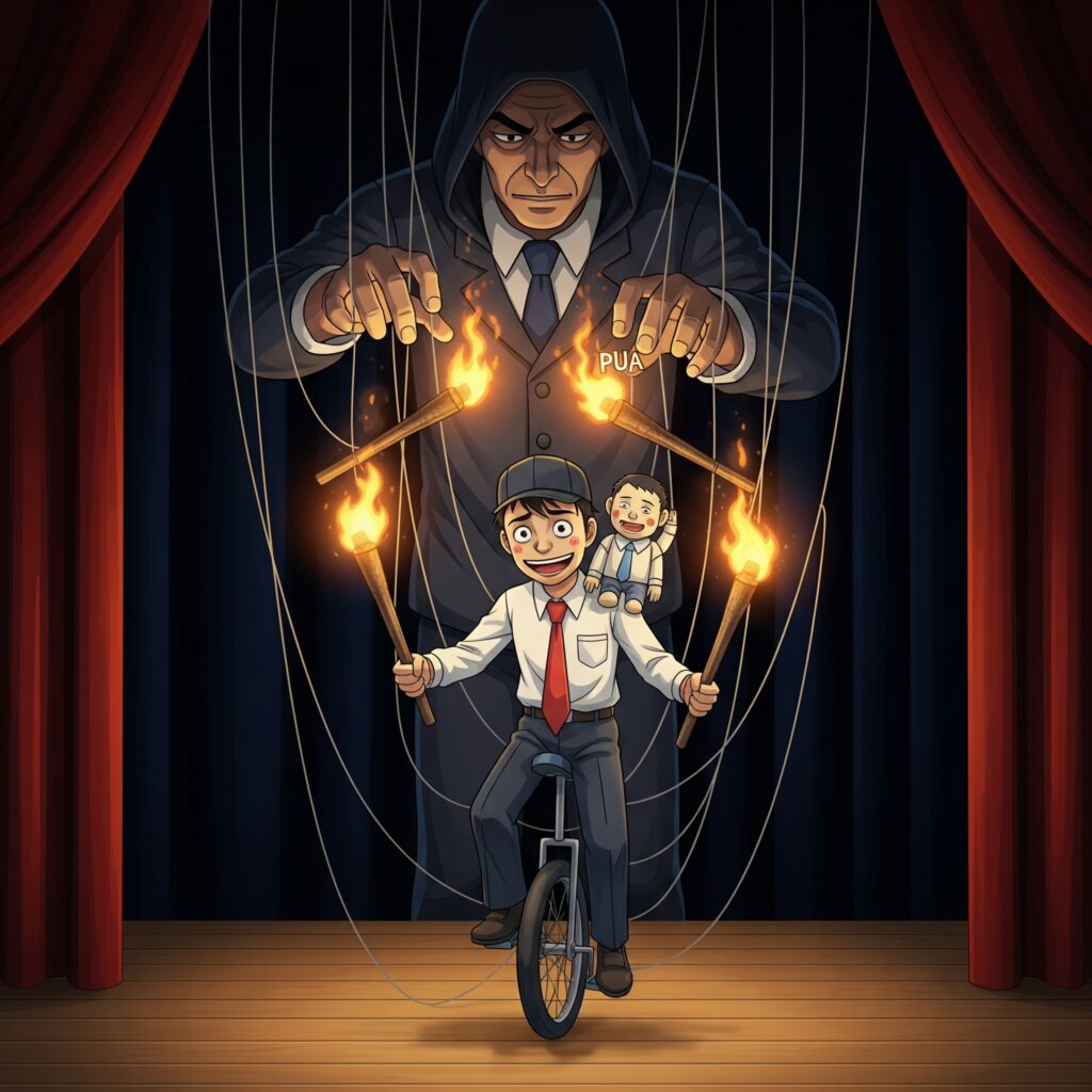 權力不對等與話語權的操弄，那些從上而下、混亂又糾纏的絲線，本身就象徵著那些「模糊不清」、「朝令夕改」的指令，讓被操弄者無所適從，動輒得咎。