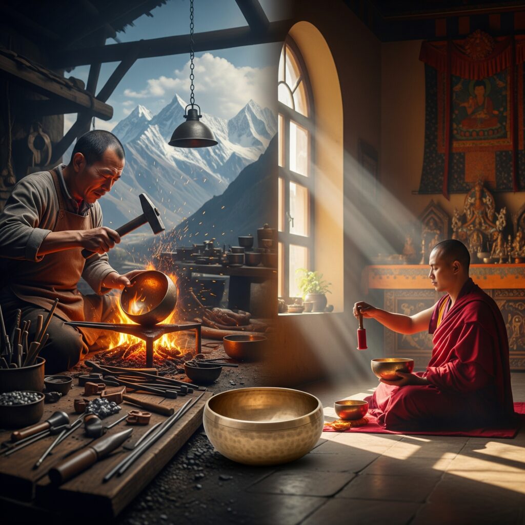 頌缽原來是碗 頌缽原來是碗,中世紀密宗佛教興盛,頌缽融入修行。僧侶於法會、禪修中使用,何時變成法器的?