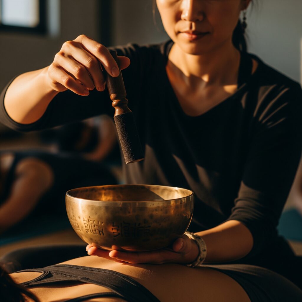 頌缽是什麼 頌缽是什麼?一位療癒師正在用頌缽幫女學員引導?